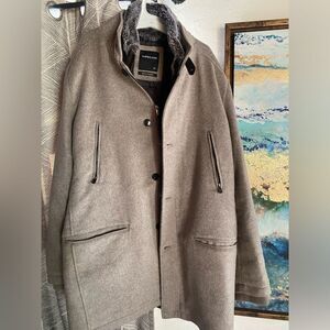 Tarocash Mens Wool Blend Jacket Brown Size XL Long Sleeve Zip Buttons